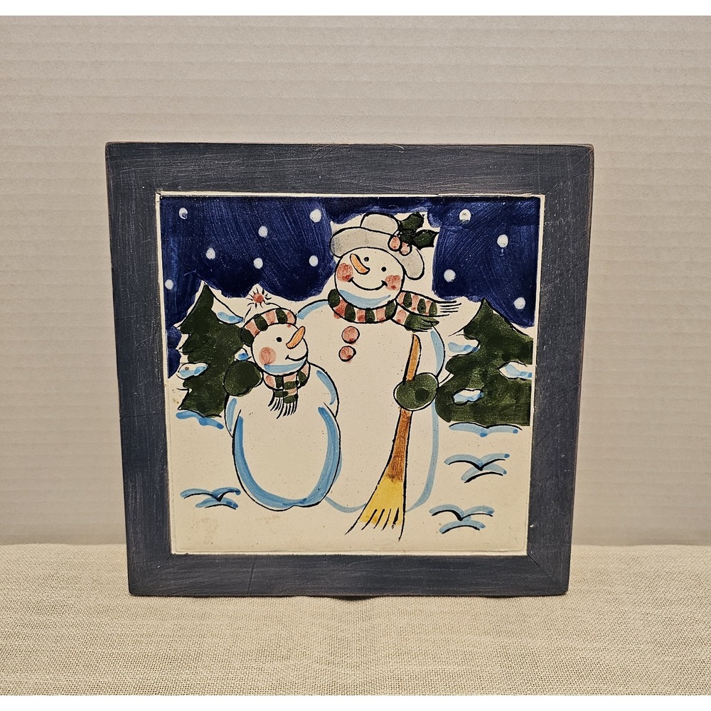 Vintage Winter Snowman Snowflake Tile Trivet Decor 7.5"